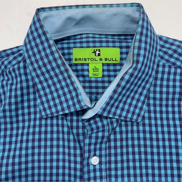 Bristol And Bull Dress Shirt Checkered Blue 16-16.5” Neck 32-33” Arm - Picture 7 of 14